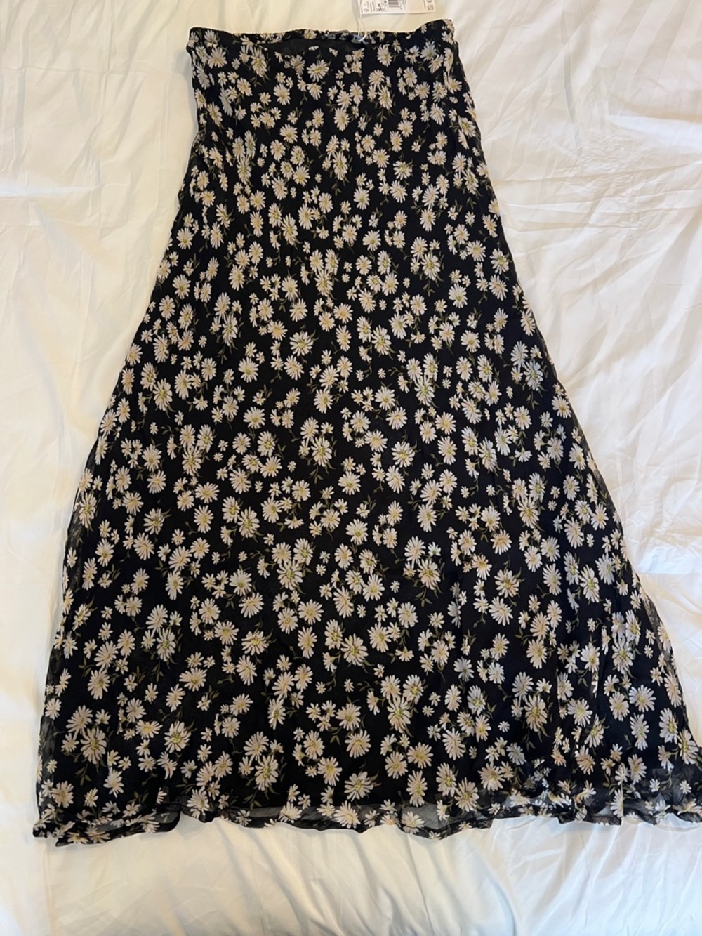Mango Black Maxi Skirt with White Daisy Print